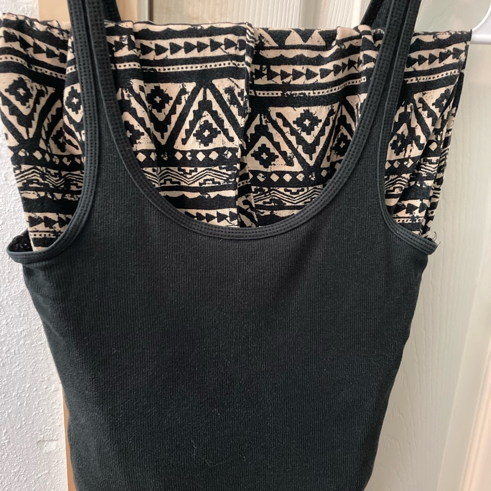 Forever 21 black/tan print pants size xs and black ribbed tank, size s